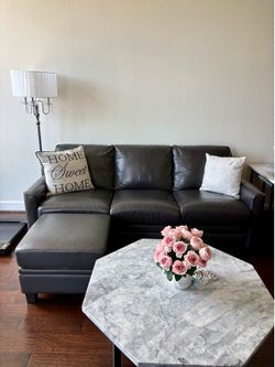 Black leather sofa
