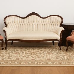 Victorian Antique Parlor Set – Sofa, Pair of Chairs & Pedestal Desk