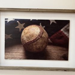 Framed Wood Vintage American Baseball Wall Art