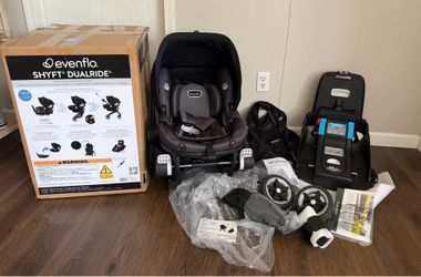 Evenflo Shyft DualRide Infant Car Seat Stroller Combo with Carryall Storage (Boone Gray)