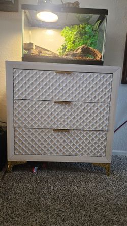 White and Gold Three Drawer Cabinet / Sideboard / Buffet / Night Stand
