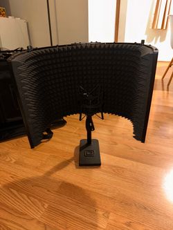 Recording mic stand + shock mount + acoustic isolation shield – $100 OBO
