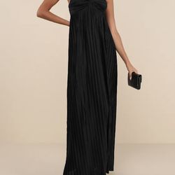 Lulus Black Satin Strapless Maxi Dress