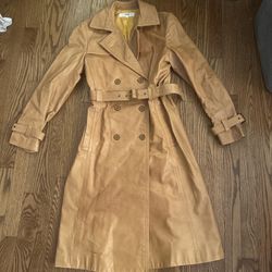 Designer 23 Like New Leather Tan Trench Coat