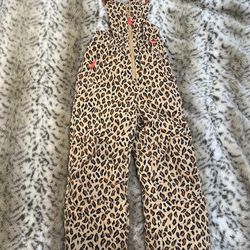 Girls Leopard Snow Bib Snowsuit Snow Pants Sz L
