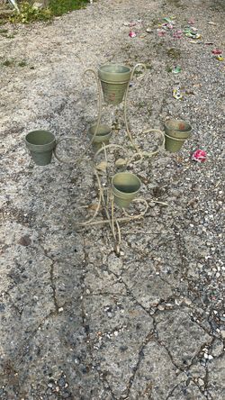 5 Flower Pots On Metal Stand Vintage 