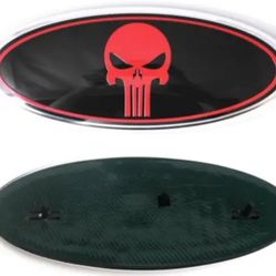 7in Red Skull Punisher Grille Tailgate Oval Emblem.