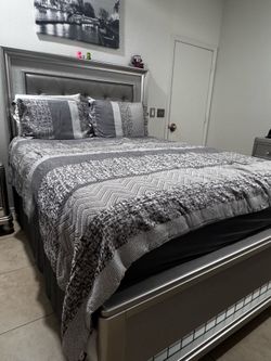 Queen Bed Frame Set with Headboard & Foundation + Nighstand