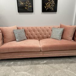 Hampstead Sofa: Royale Blush, Bright Nickel 