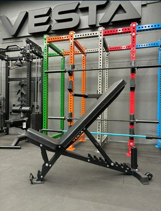 BRAND NEW Adjustable Weight Bench, Incline To Flat, Squat Rack, Bumper Plates, Barbell, Gym Mats Rubber Flooring