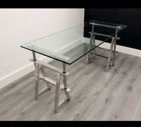 Glass top desk with chrome base