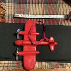 Pottery Barn Vintage Christmas Tree Ornament 5” Red Enamel Plane With Moving Propellers Great Piece To Add To Your Collection
