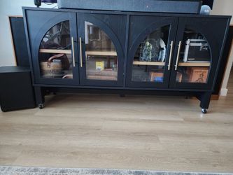 Black TV Stand with Glass Arch Doors