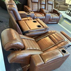 Real Leather Power Reclining Brown Leather Sofa, Power Reclining Brown Leather Loveseat , 🔥$39 Down Payment with Financing 🔥 90 Days same as cash
