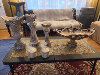 Vintage Rose Candleholder and Decorative Bowl Set