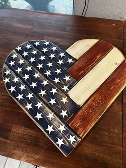 Rustic Wooden Heart American Flag Wall Decor