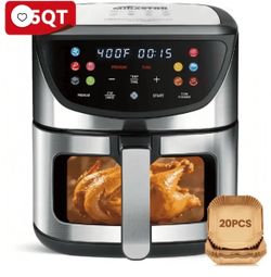 8.5QT Large Stainless Steel Air Fryer with Disposable Liners 10-IN-1 VERSATILITY: 8.5QT XL Family Size Digital air fryer, stainless steel cooking surf