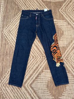DSQUARED2 Run Dan Tiger Embroidery Jeans Size 46 Blue