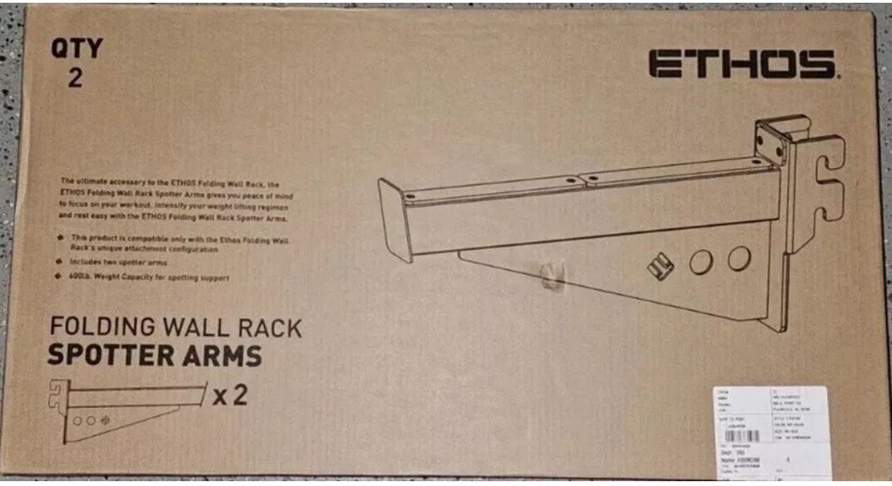 ETHOS Folding Wall Rack Spotter Arms Brand New In Box 2 Piece Set