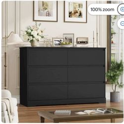 6 Drawer Double Dresser for Bedroom, 47.2'' Wood Storage Side Cabinet K-11