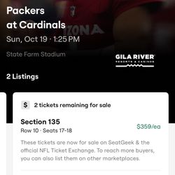 Packers Vs Cardinals Section 135 (2seats)