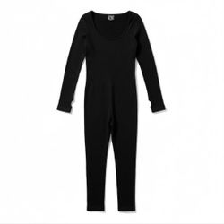 OQQ Black Ribbed Long Sleeve Jumpsuit