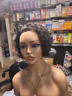Short natural jerry curl lace front wig y
