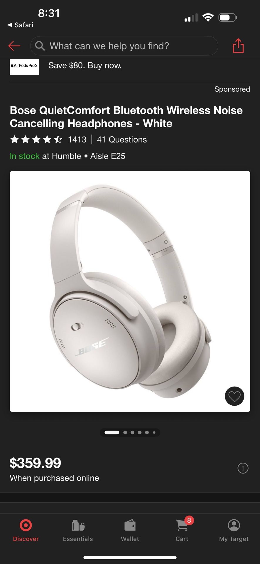 Bose QuietComfort Bluetooth Wireless Noise Cancelling Headphones - White