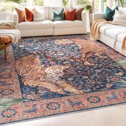 Well Woven Apollo Botanical Tiger Navy Washable Rug Ã¢â‚¬â€œ Dining Room & Bedroom, 7'10" x 9'10", Durable