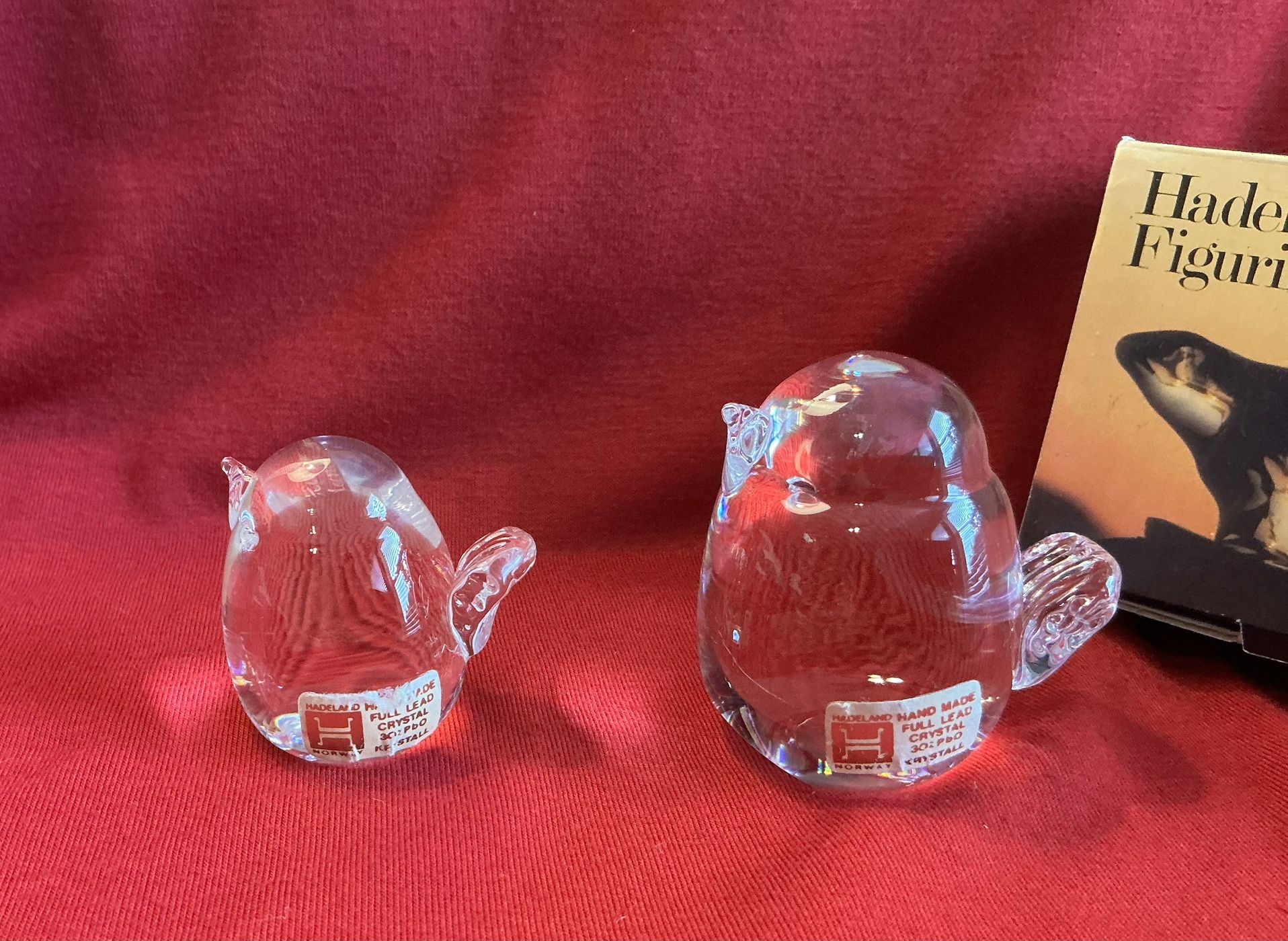 Two Hadeland Full Lead Crystal Figurines Ice Birds Isfugl 38148 Signed Vintage