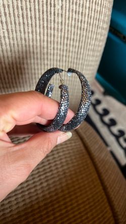 Vintage Black Glitter Hoop Earrings