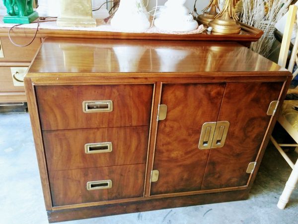 Sale Stunning Drexel Heritage Campaign Wood Cabinet Chest Brass