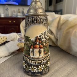 St. Bartholomä Scenic Ceramic Collectible Beer Stein Made In Germany w/ Lid 10”