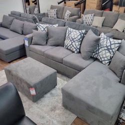 New Gray (or Black) USA Made Sectional And Ottoman Sofa Couch 