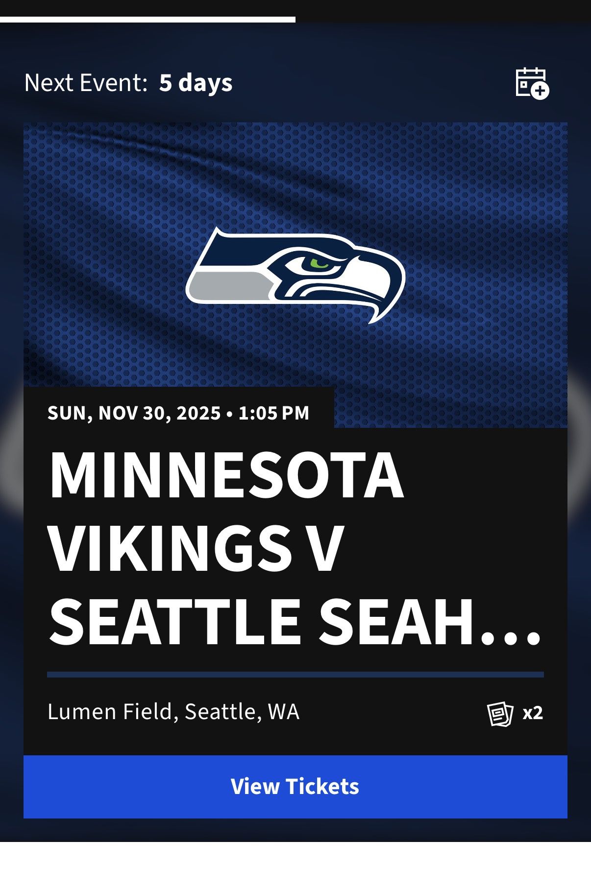 Seahawks v. Vikings 11/30 Two Tickets