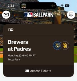 Padres vs Brewers Tickets - Monday 8/10