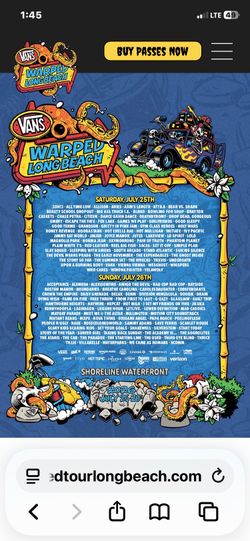 Warped Tour VIP 2 day passes