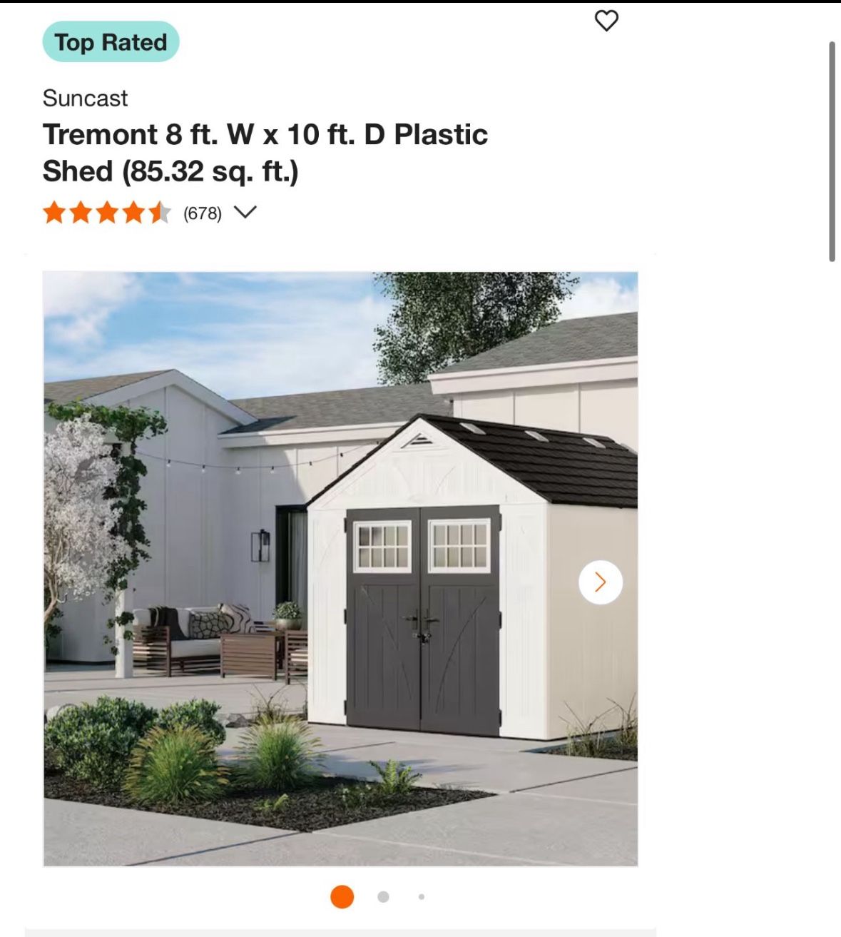 Suncast Tremont 8 ft. W x 10 ft. D Plastic Shed (85.32 sq. ft.)