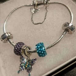 .925 Butterfly Snake Chain Charm Bracelet