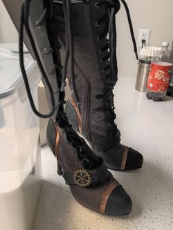 Brown leather boots