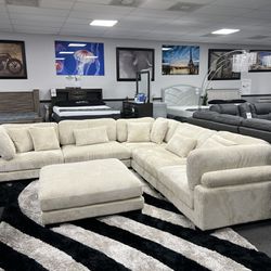 Beige Modular Sofa Sectional w/ Free Ottoman 