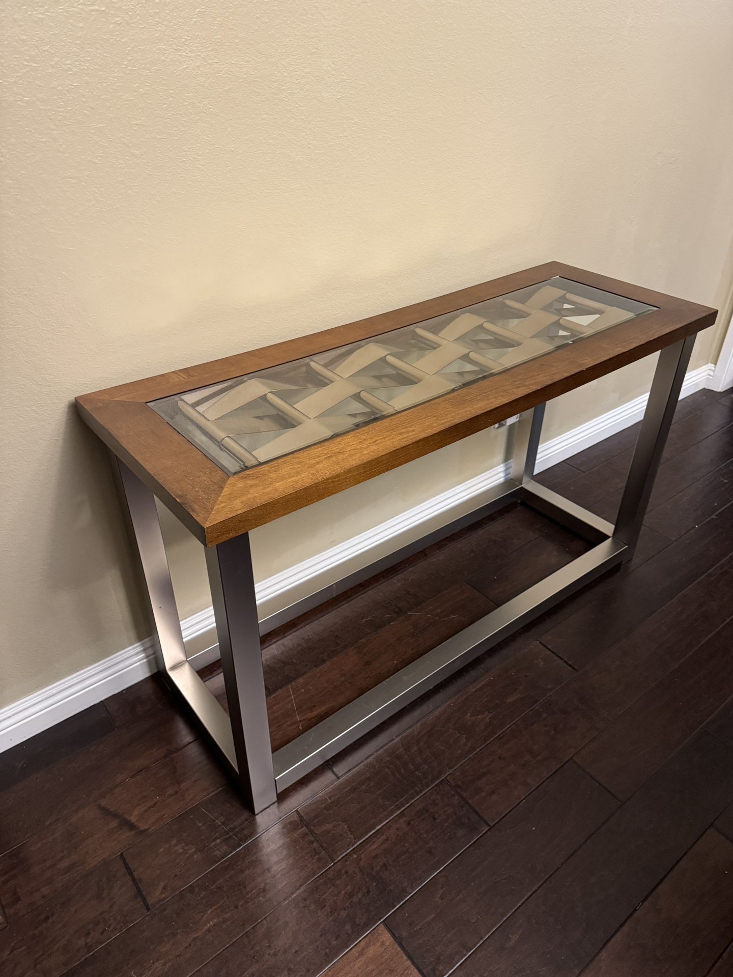Vintage Side Table- Glass, Metal and Wood