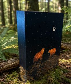 Grizzly Bear Mix Medium Collage Fine Art Wood Original Ashley Anne Clarke Artist Canada Canadian Artisan Handcraft Design Designer Black Collectible