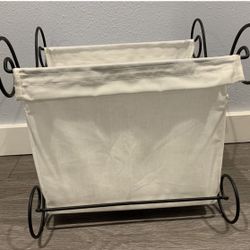 Magazine Rack, Storage White Cotton And Wrought Iron. 