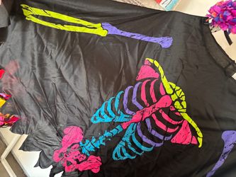 Black Neon Skeleton Print Costume Cape