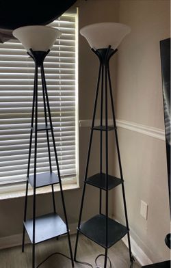 2 floor lamps with 3 shelves each both for $50