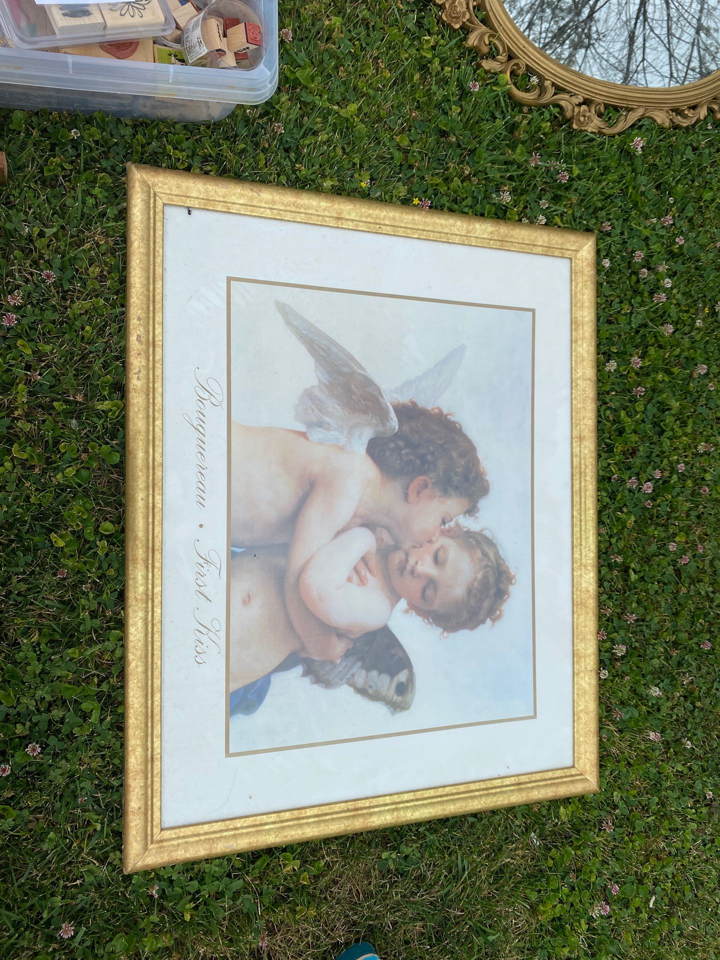 Very large cherub angel framed art piece