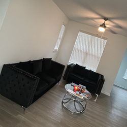 Suede Studded Couch, And Love Seat.