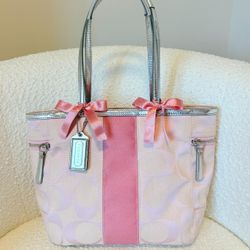 Pink Coach Signature Stripe Tote(127)25