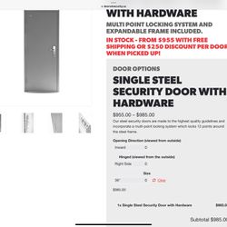NEW DOORS FOR SECURITY/VIZ PRO QUICK MOUNT STEEL HINGED 36” x 83 1/4” STEEL DOOR IN GRAY 